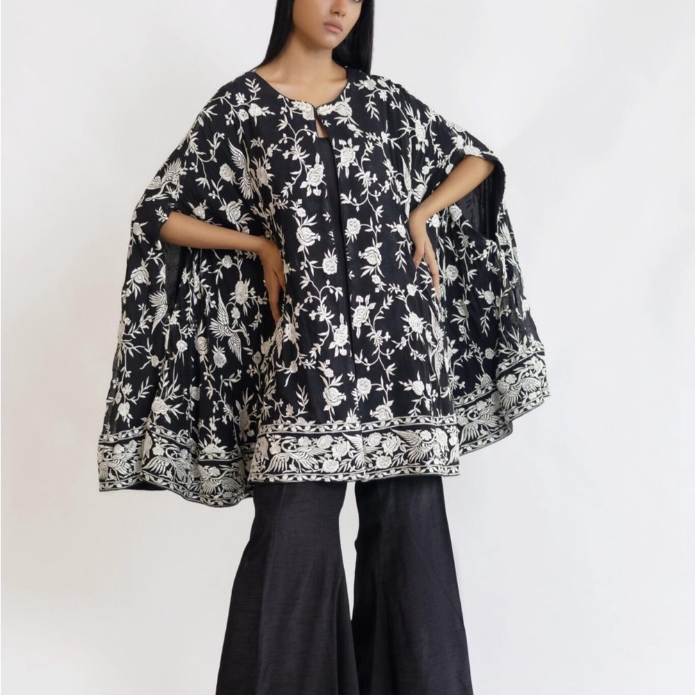 Luxury Embroidered Black Ensemble | Pakistani Indian Designer Cape Gharara Suit
